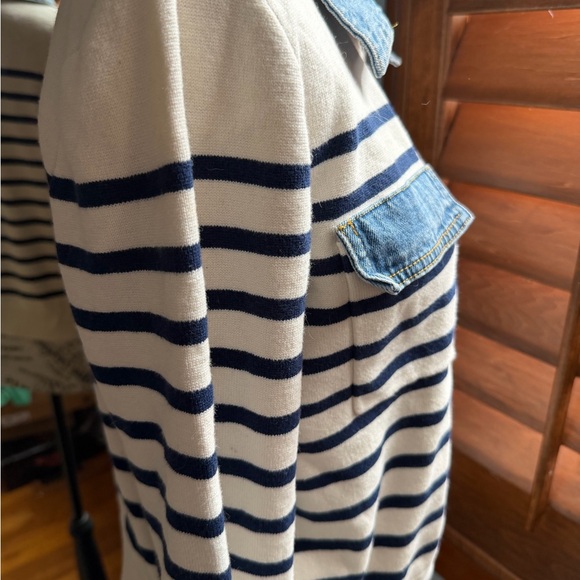 NWOT LOFT Blue and White Denim-Trim Cardigan - Picture 8 of 13